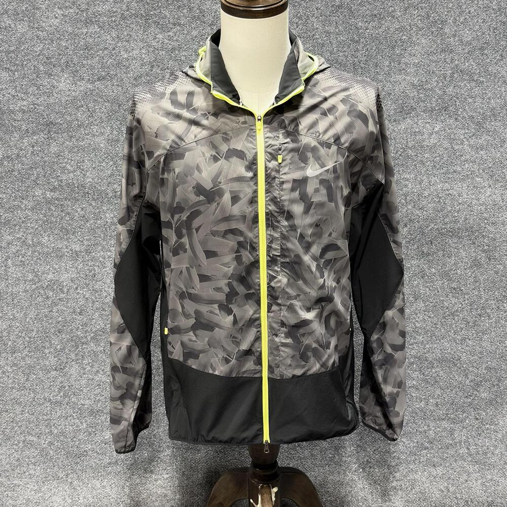 Nike Running Jacket Men Large Gray Camo Kiger Hooded Packable Windbreaker Swoosh